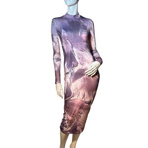 SHEIN Abstract Print Long Sleeve Dress in Purple Hues